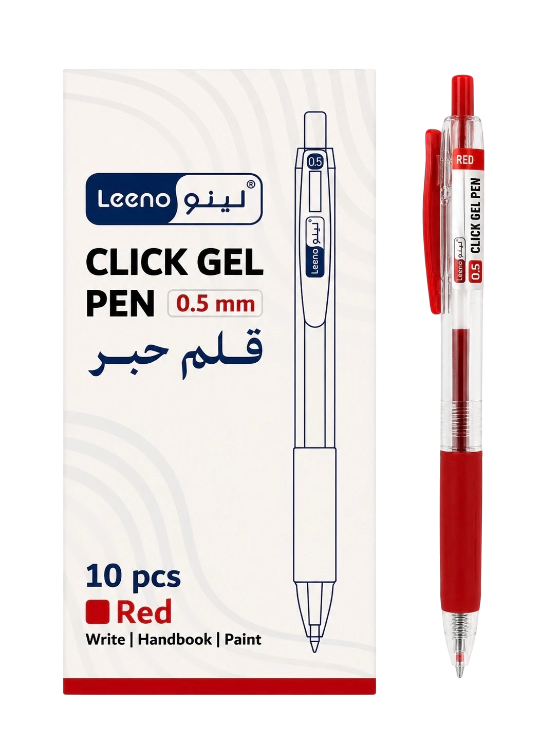 Leeno Click Gel Pen Red 0.5mm Pack of 10 for writing