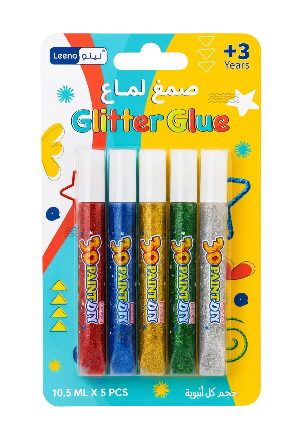غراء جليتر لامع من لينو للأطفال عبوة 5 ألوان 10.5 مل