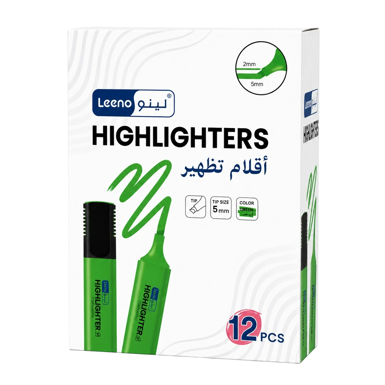 Leeno green highlighter pack of 10 pieces with a wide chisel tip