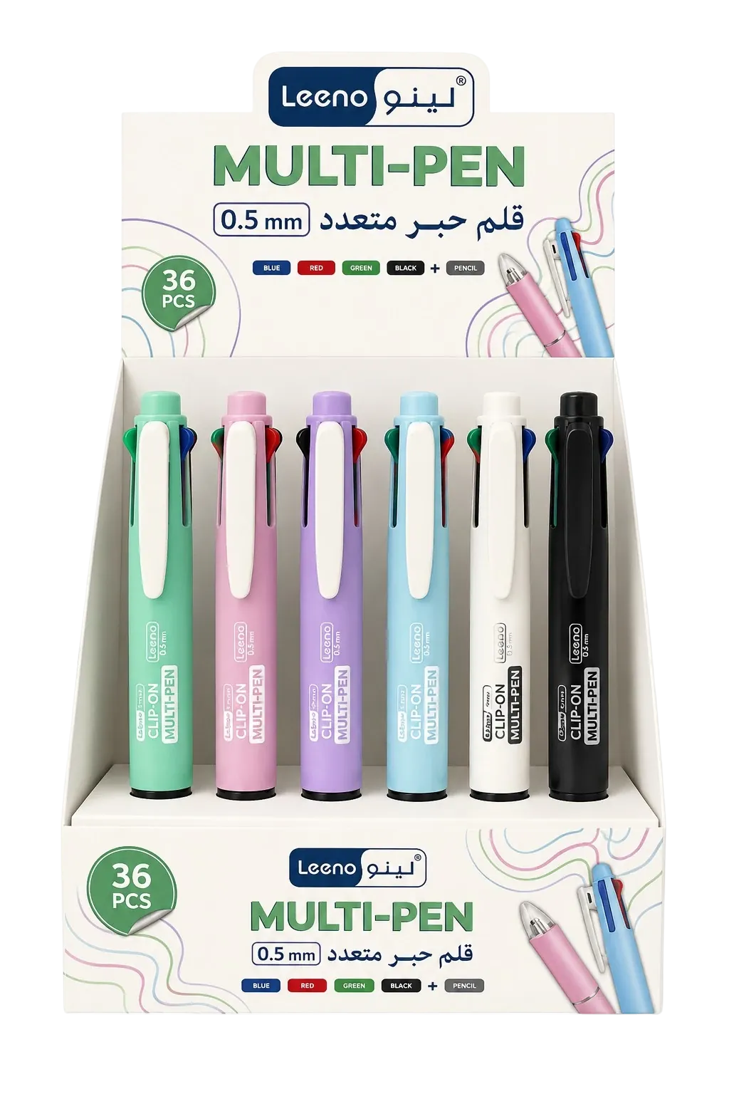 Leeno four color multi pen with mechanical pencil 36 pieces