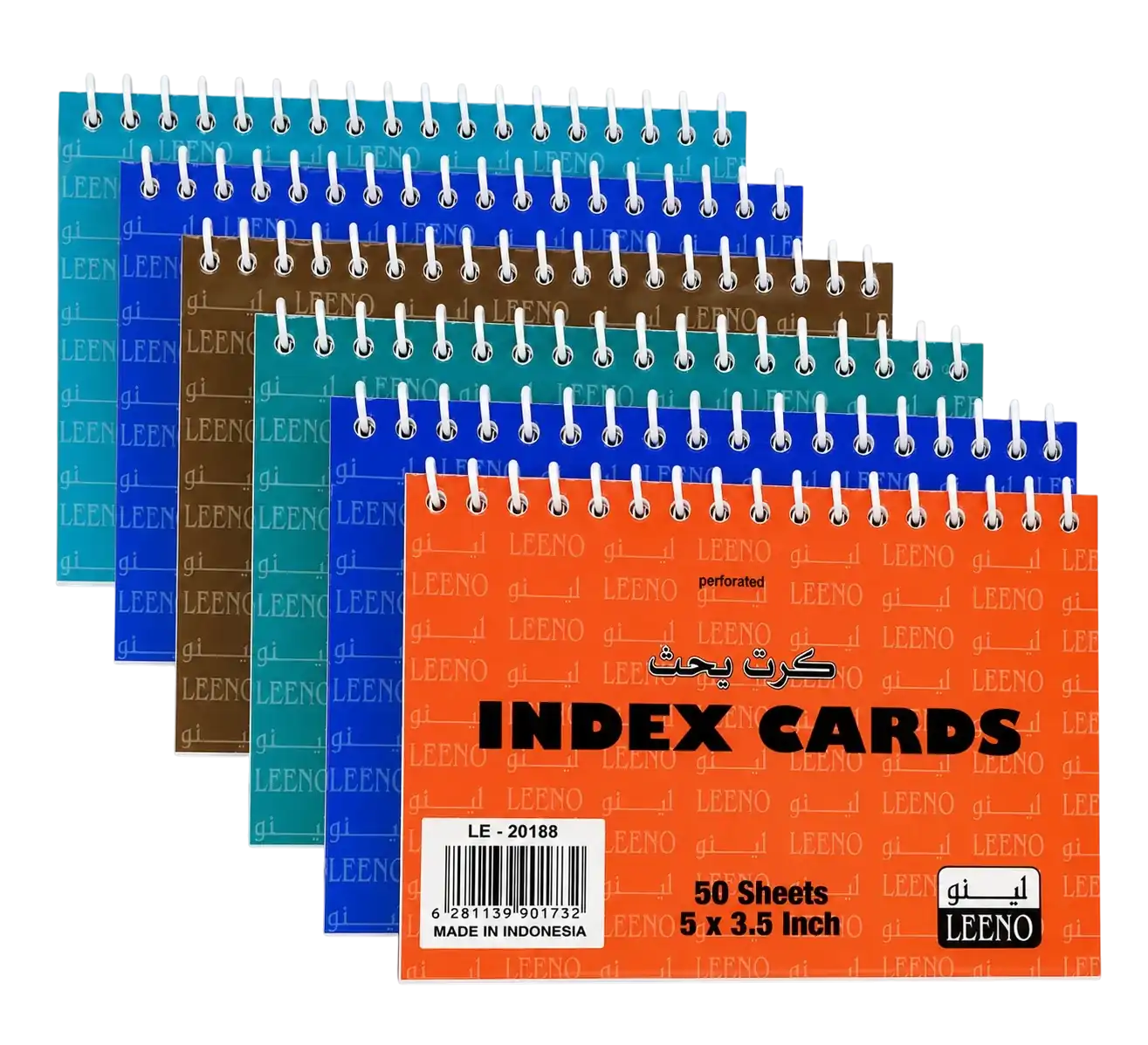 Leeno Spiral Index Cards 3x5 in Assorted Colors 6 Pieces