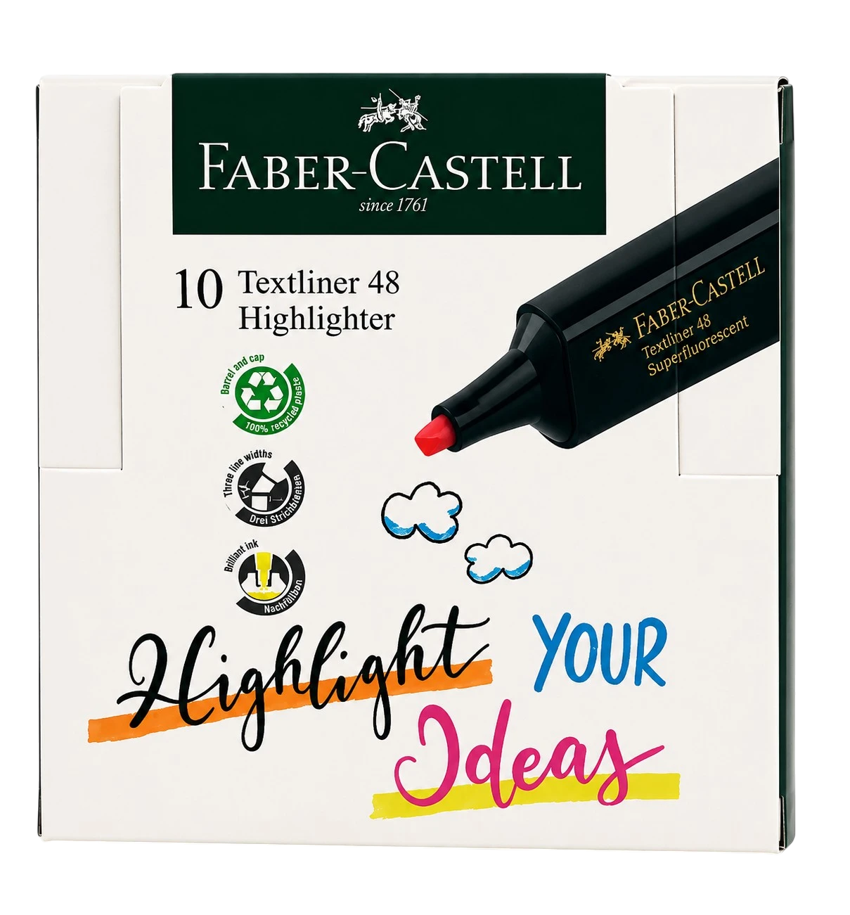 Faber-Castell red highlighter pack of 10 pens for text marking