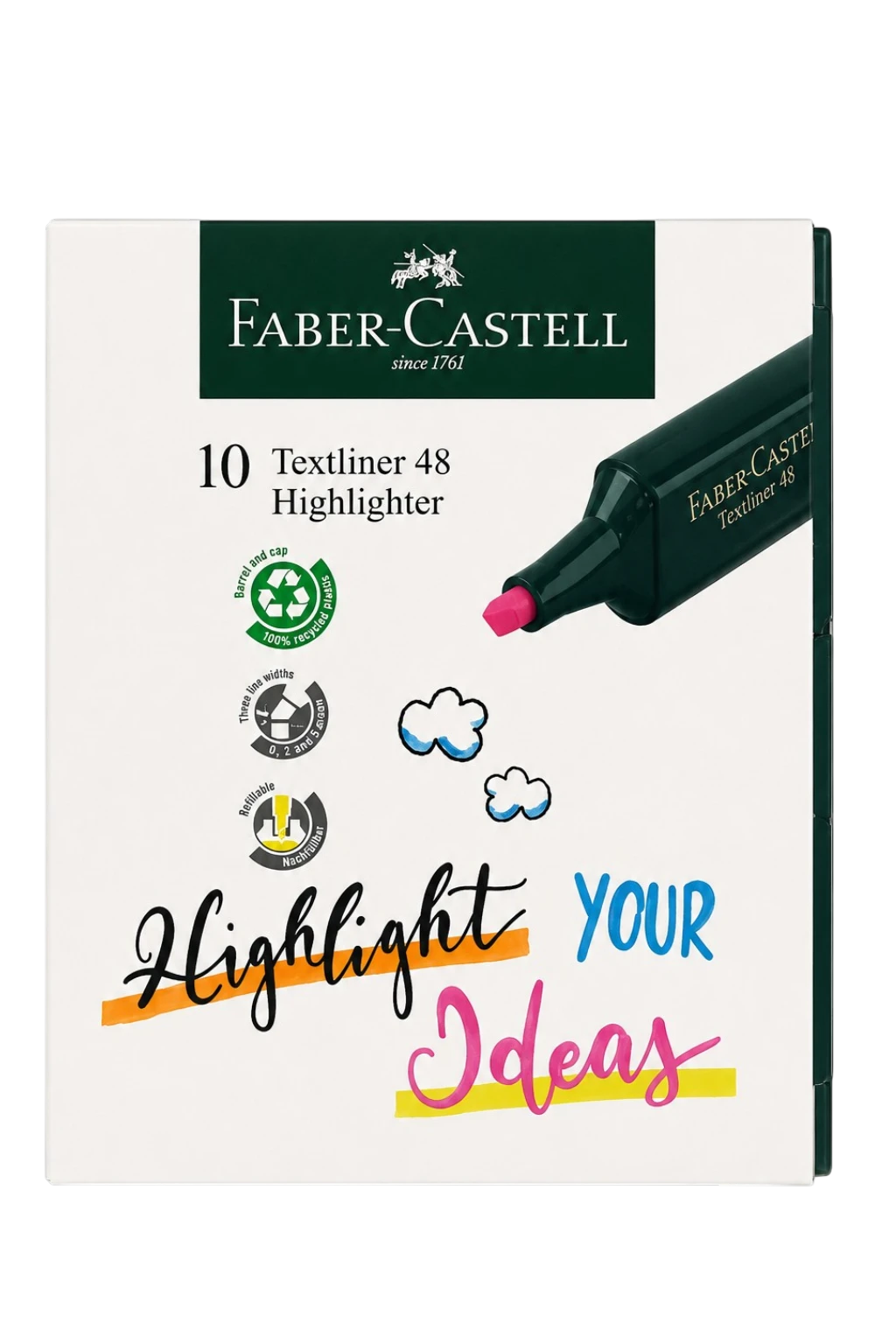 Faber-Castell pink highlighter pack of ten pens for note marking